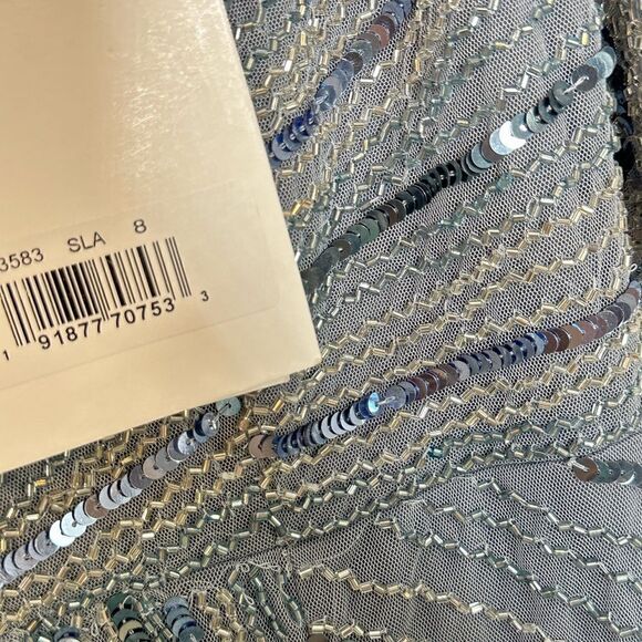 Mac Duggal 93583 Cape Sleeve Sequin Gown in Slate Blue | Size 8 - Picture 10 of 11